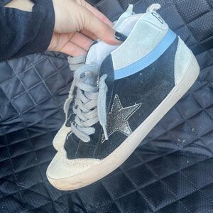 Golden Goose Mid Star Sneakers Black White Blue Star Distressed Women 6.5woman